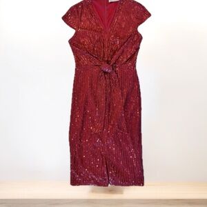 🗽Grace Karin Wine Red Sequin Midi Dress, Small (4-6) Brand New